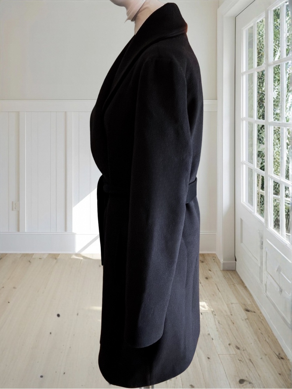 Vintage FLEURETTE Women's Black Wool Cashmere Shawl Collar Wrap Belted Coat Sz 6 - Picture 5 of 17